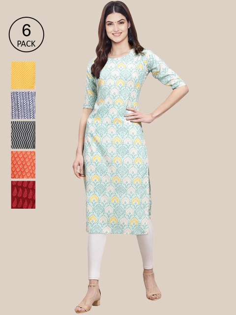 

KALINI Women Pack Of 6 Geometric Printed Crepe Kurta, Multi