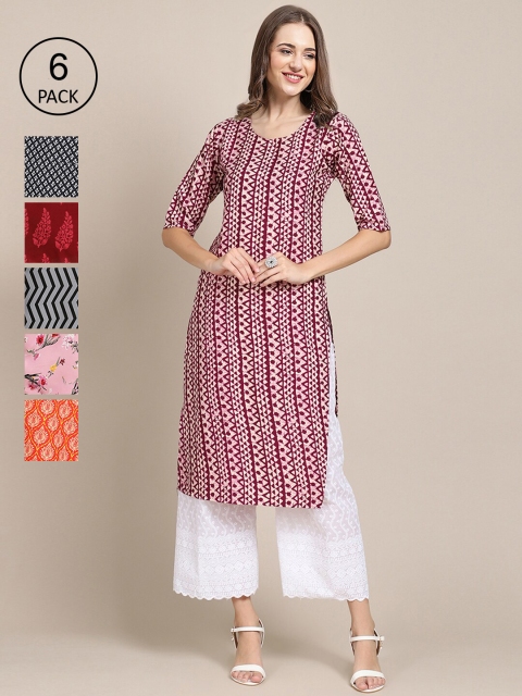 

KALINI Women Multicoloured Pack of 6 Digital Printed Straight Kurta, Multi