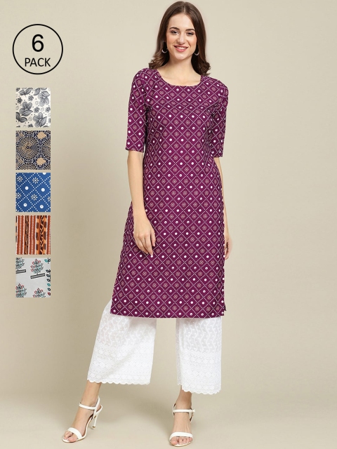 

KALINI Women Magenta And Yellow Summer Sheers Crepe Kurta