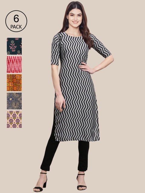 

KALINI 6 Women Multicoloured Geometric Printed Crepe Kurta, Multi