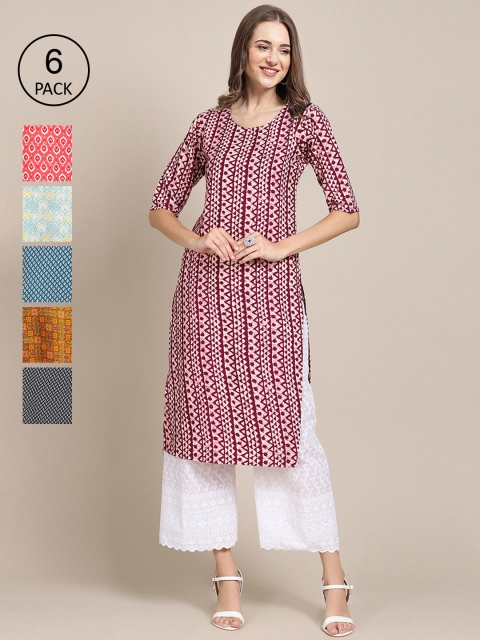 

KALINI Women Multicoloured Pack of 6 Digital Printed Straight Kurta, Multi