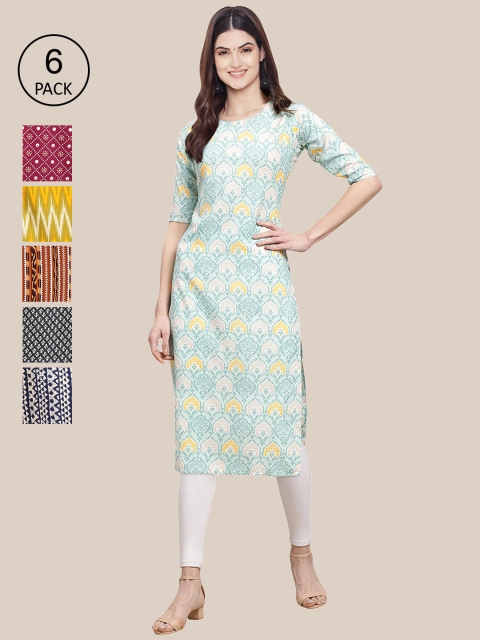 

KALINI Women Green And Yellow Summer Sheers Crepe Kurta [PACK OF 6]
