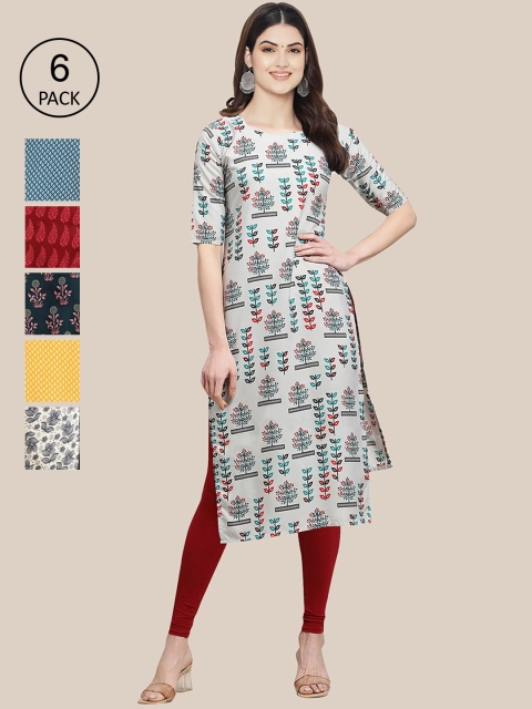 

KALINI Women Multicoloured Geometric Striped Flared Sleeves Thread Work Summer Sheers Crepe Kurta, Multi