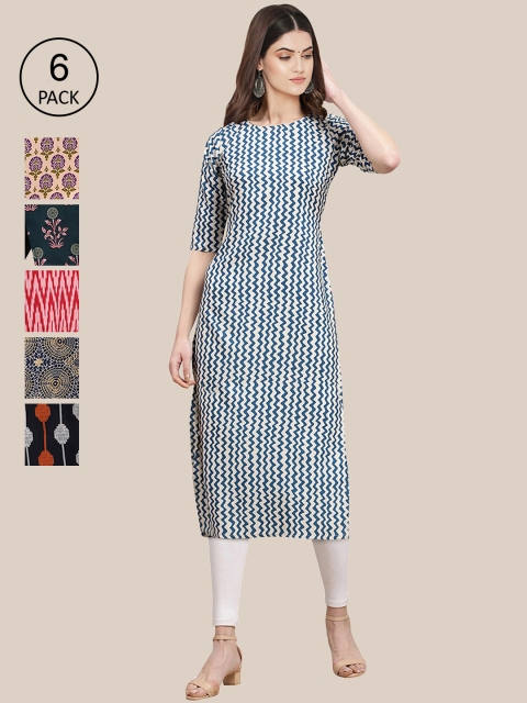 

KALINI Women Pack Of 6 Ethnic Motifs Printed Crepe Kurta, Red