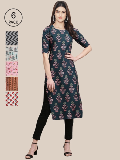 

KALINI Women Pack Of 6 Printed Crepe Kurta, Multi