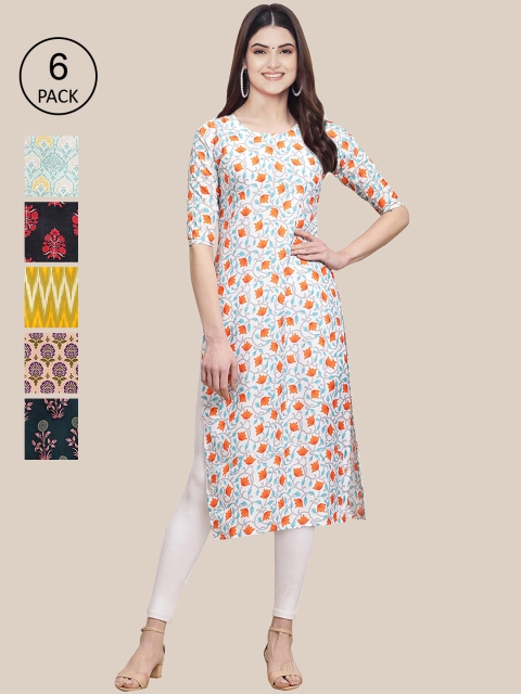 

KALINI Women Pack Of 6 Printed Crepe Kurta, Black