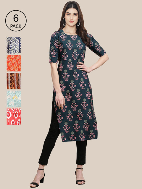 

KALINI Women Multicoloured Pack OF 6 Digital Printed Straight Kurta, Multi