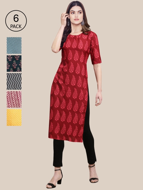 

KALINI 6 Women Multicoloured Geometric Printed Crepe Kurta, Multi