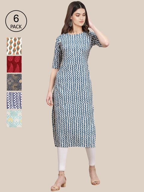 

KALINI Women Pack Of 6 Geometric Striped Crepe Kurta, Yellow