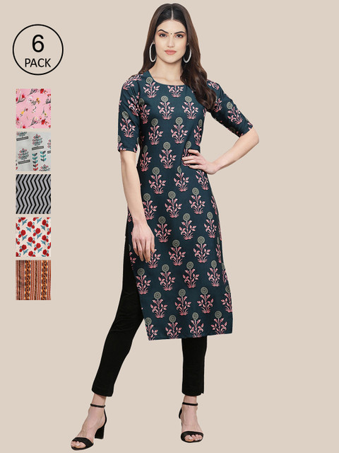 

KALINI 6 Women Multicoloured Geometric Printed Crepe Kurta, Multi