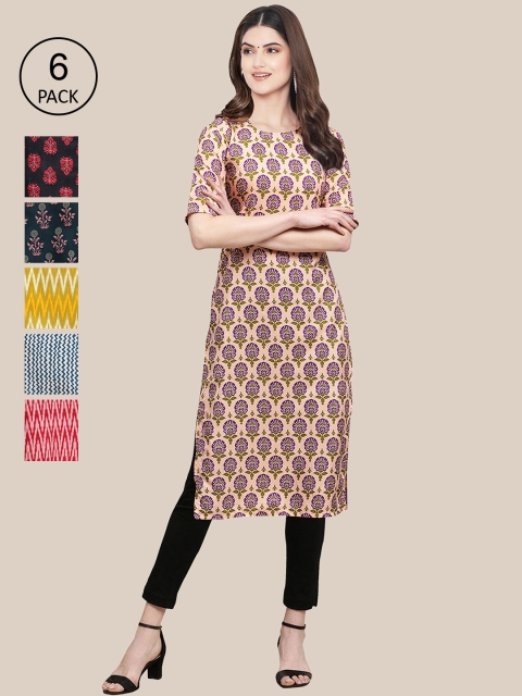 

KALINI 6 Women Multicoloured Geometric Printed Crepe Kurta, Multi