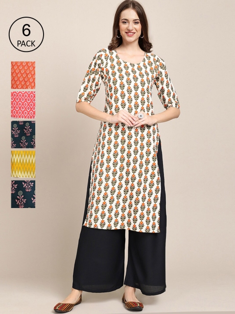 

KALINI Women Pack Of 6 Printed Crepe Kurta, Multi