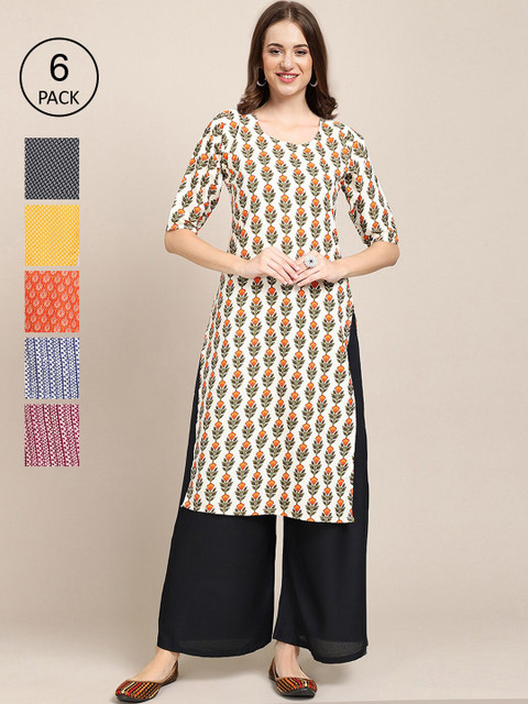 

KALINI 6 Women Multicoloured Geometric Printed Crepe Kurta, Multi