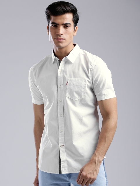 

Levis Men White Slim Fit Solid Casual Shirt