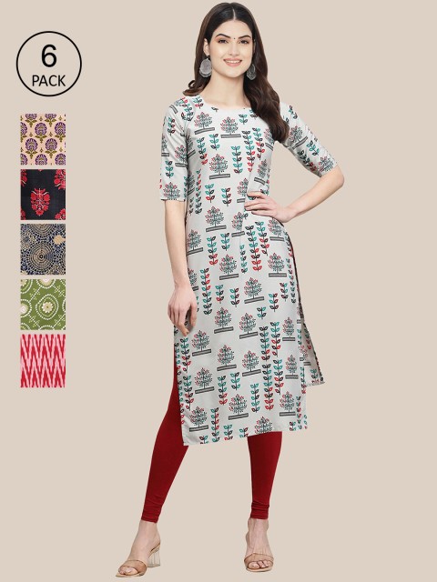 

KALINI Women Multicoloured Pack oF 6 Digital Printed Straight Kurta, Multi