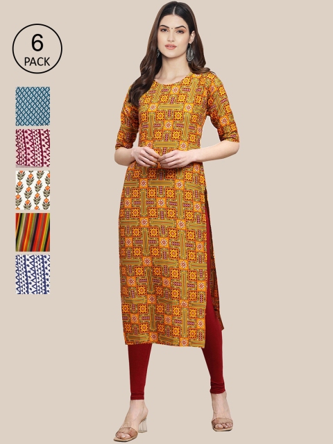 

KALINI Women Multicoloured Pack Of 6 Digital Printed Straight Kurta, Multi