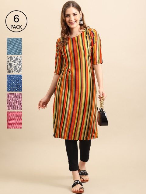 

KALINI Women Pack of 6 Women Printed Straight Crepe Kurta, Multi