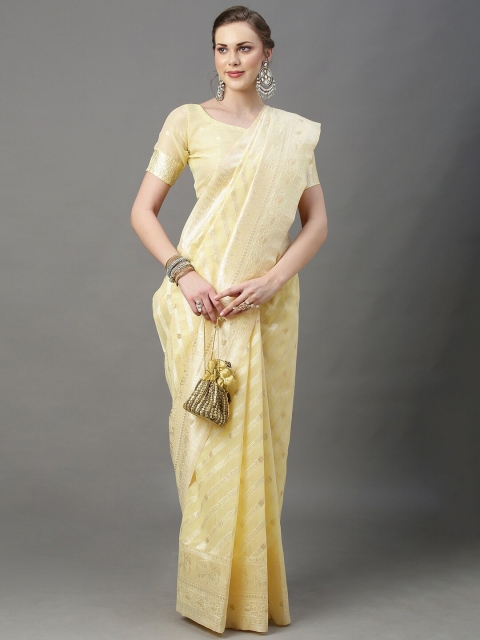 

Mitera Yellow Woven Design Silk Cotton Banarasi Zari Saree