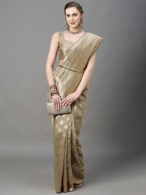 

Mitera Beige & Gold-Toned Woven Design Silk Cotton Banarasi Saree