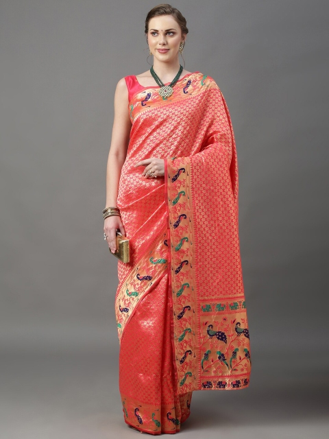 

Mitera Pink & Blue Woven Design Zari Silk Blend Paithani Saree