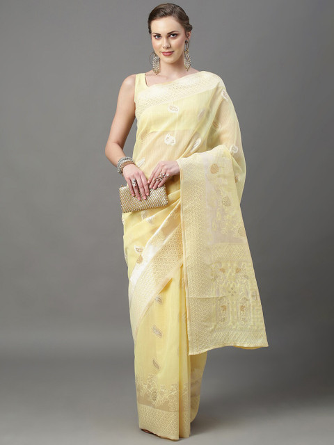 

Mitera Yellow Woven Design Zari Silk Cotton Banarasi Saree