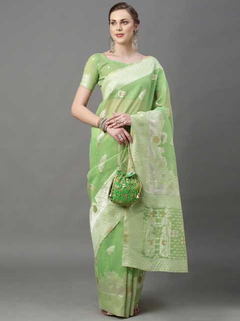 

Mitera Green Woven Design Zari Silk Cotton Banarasi Saree