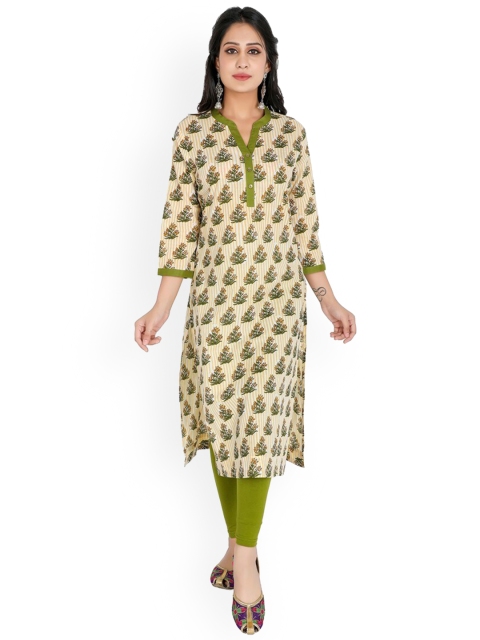 

SUTI Women Green Ethnic Motifs Printed Mirror Work Kurta