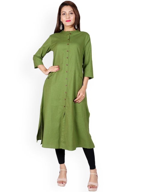 

SUTI Women Green Solid Mandarin Collar Cotton Kurta