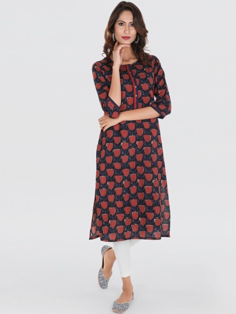 

SUTI Women Black & Maroon Floral Printed Kurta