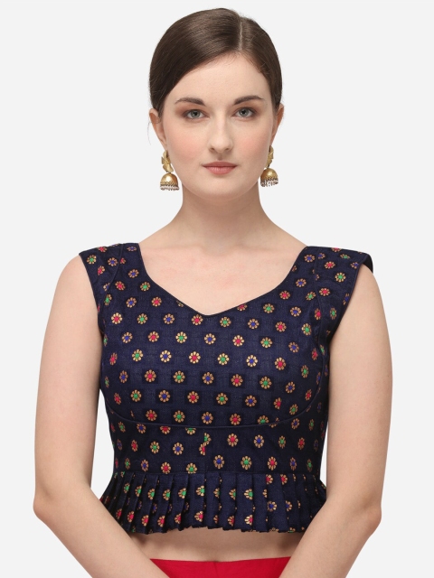 

Fab Dadu Women Navy Blue Self-Design Sleeveless Saree Blouse