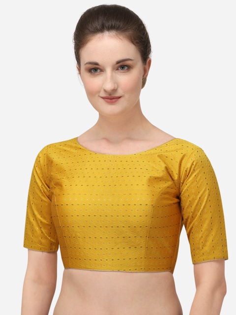 

Fab Dadu Women Yellow Woven Design Jacquard Saree Blouse