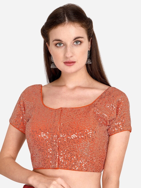 

Fab Dadu Women Orange Embellished Saree Blouse