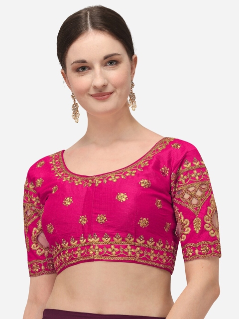 

Fab Dadu Women Pink Gold Toned Embroidered Saree Blouse