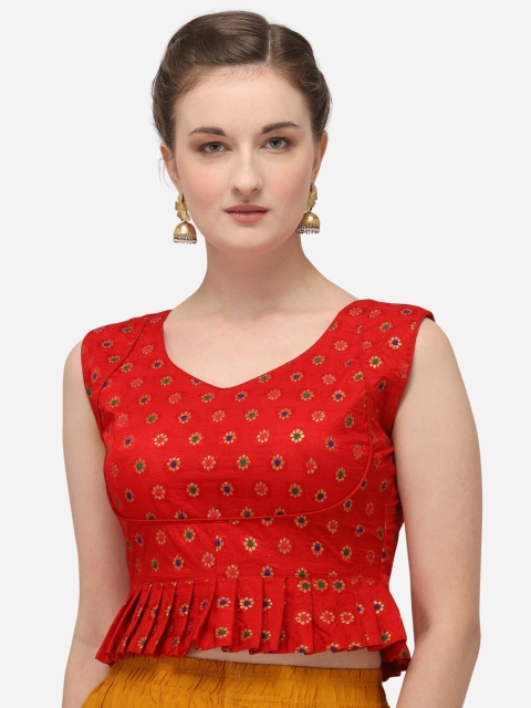 

Fab Dadu Women Red Jacquard Saree Blouse