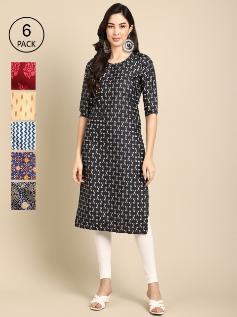 

KALINI Women Multicoloured Pack Of 6 Digital Printed Straight Kurta, Multi