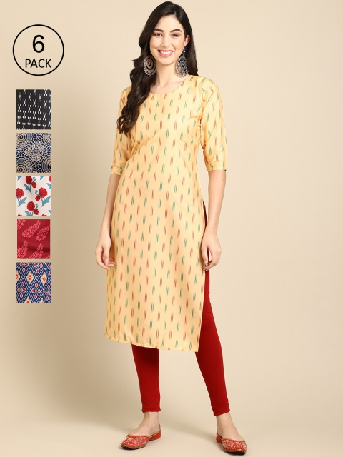 

KALINI Women Multicoloured Geometric Embroidered Keyhole Neck Summer Sheers Crepe Kurta, Multi