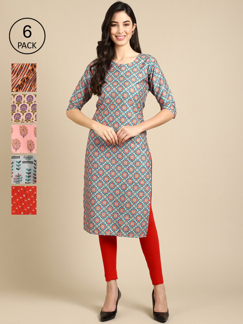 

KALINI Women Grey and Red Summer Sheers Crepe Kurta [PACK OF 6]