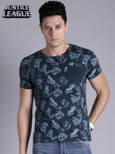 

Kook N Keech Justice League Men Navy Blue Printed Round Neck T-shirt