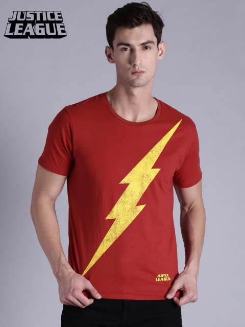

Justice League Men Red Printed Round Neck Pure Cotton T-shirt