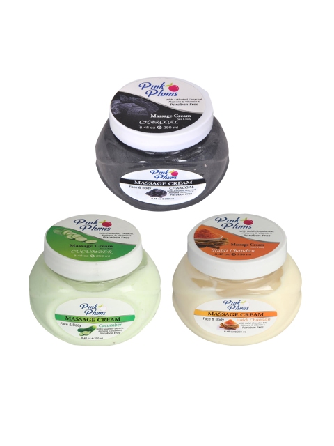 

Pink Plums Set Of 3 Paraben Free Charcoal Cucumber Haldi & ChandanFace Moisturisers 250 ml, Multi