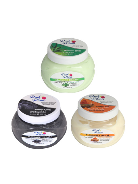 

Pink Plums Set Of 3 Paraben Free Aloe vera Charcoal Face Moisturisers 250 ml Each, Multi