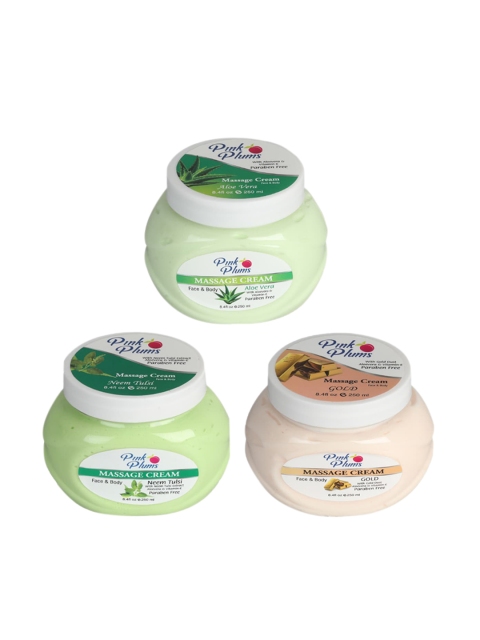 

Pink Plums Set Of 3 Paraben Free Aloevera Gold Neem Tulsi Face Moisturisers 750, Multi