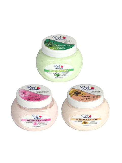 

Pink Plums Set Of 3 Paraben Free Aloevera Gold Skin whitening Face Moisturisers-250 ml, Multi