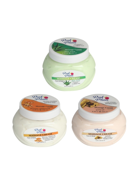 

Pink Plums Set Of 3 Paraben Free Aloevera Gold HONEY ALMOND Face Moisturisers 250ml Each, Multi