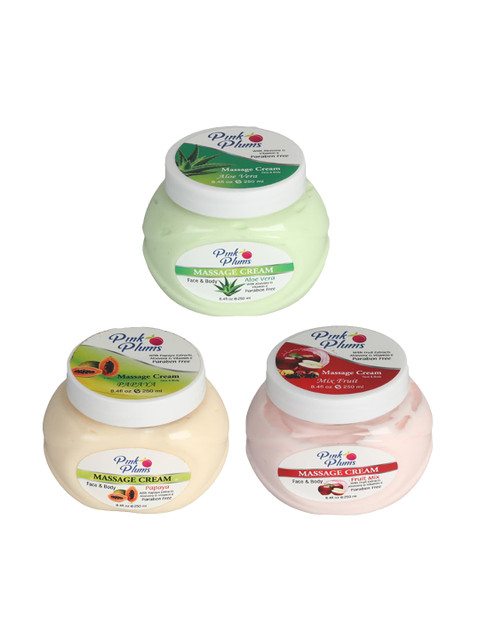 

Pink Plums Set Of 3 Paraben Free Aloevera FRUIT MIX PAPAYA Face Moisturisers- 250 ml, Multi