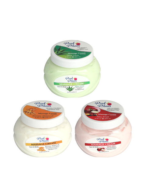 

Pink Plums Set Of 3 Paraben Free Aloevera FRUIT MIX HONEY ALMOND Face Moisturisers-250ml, Multi