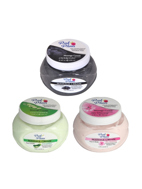 

Pink Plums Set Of 3 Paraben Free Charcoal Cucumber Face Moisturisers-250ml Each, Multi