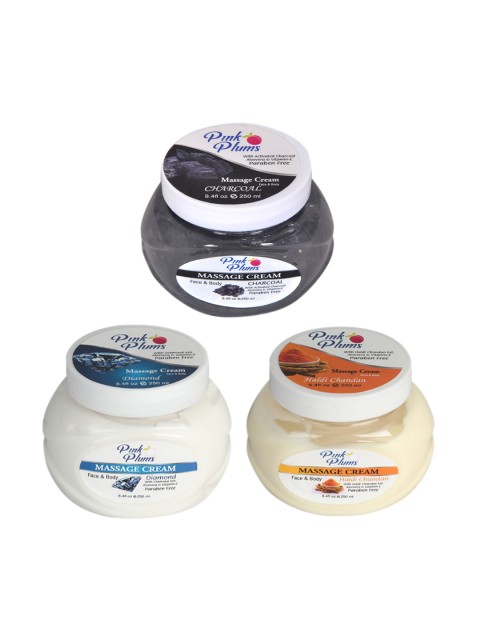 

Pink Plums Set Of 3 Paraben Free Charcoal Diamond Haldi & Chandan Face Moisturisers 250 ml, Multi