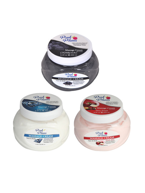 

Pink Plums Set Of 3 Paraben Free Charcoal Diamond Mix Fruit Face Moisturisers-250 ml Each, Multi