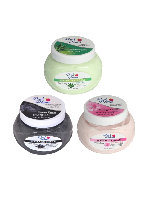 

Pink Plums Set Of 3 Paraben Free Aloevera Charcoal Face Moisturisers 250 ml Each